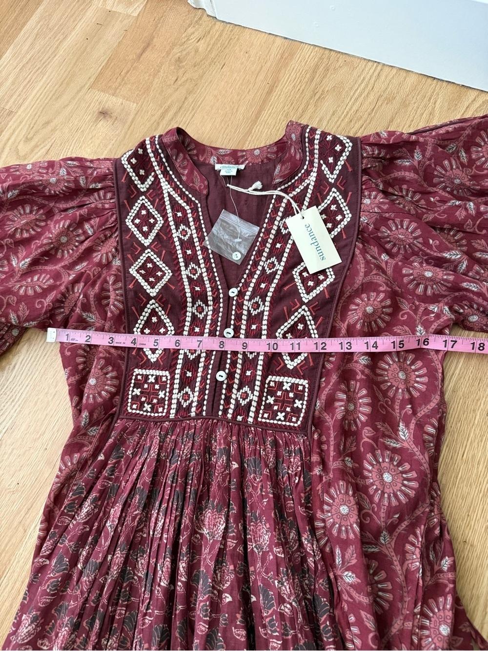 NEW Sundance Lizet Dress Embroidered Puff Sleeve Cotton Blend Boho Size XS - Picture 8 of 15